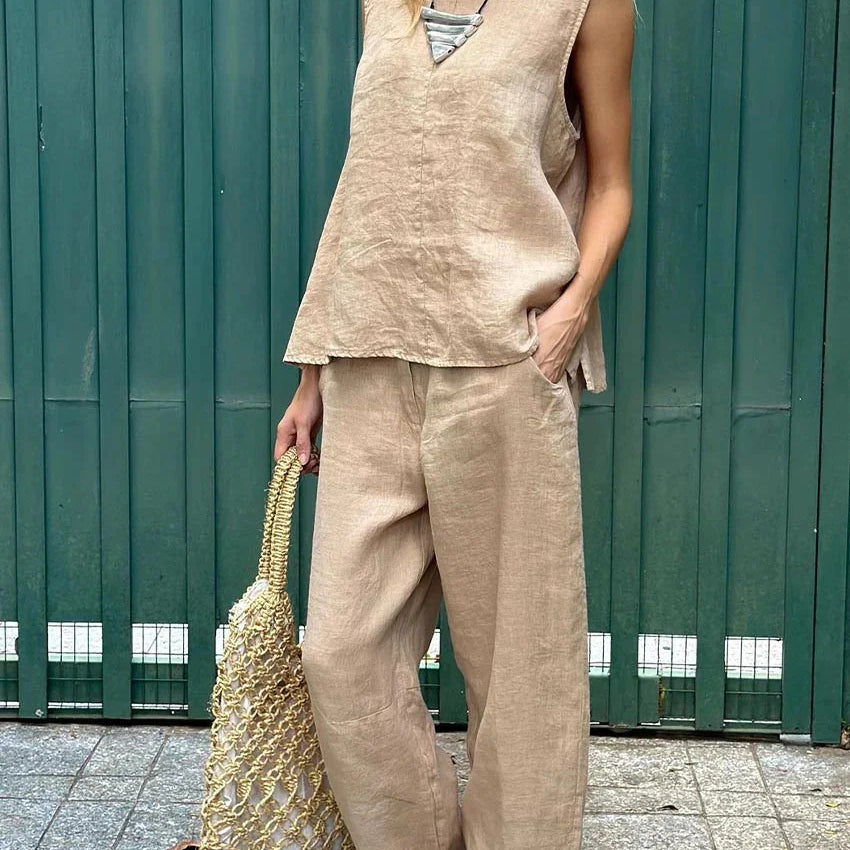 Mayte™ Conjunto casual elegante de dos piezas con chaleco y pantalones sin mangas