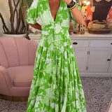 Catrisa™ - Vestido con cuello en V y estampado floral con bolsillos