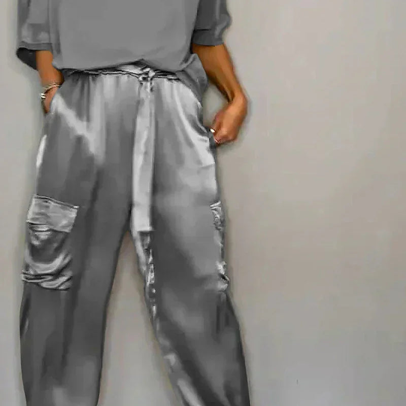 Bindi™ Conjunto elegante de camisa de media manga y pantalones informales