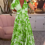 Carine | Vestido con cuello en V y bolsillos con estampado floral