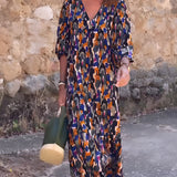 Nathalie | Vestido con cuello en V y estampado retro
