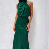 Carlina | Vestido largo de satén con cuello halter