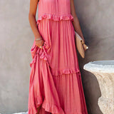 Sarah | Vestido largo con volantes y cuello halter (Casi agotado)
