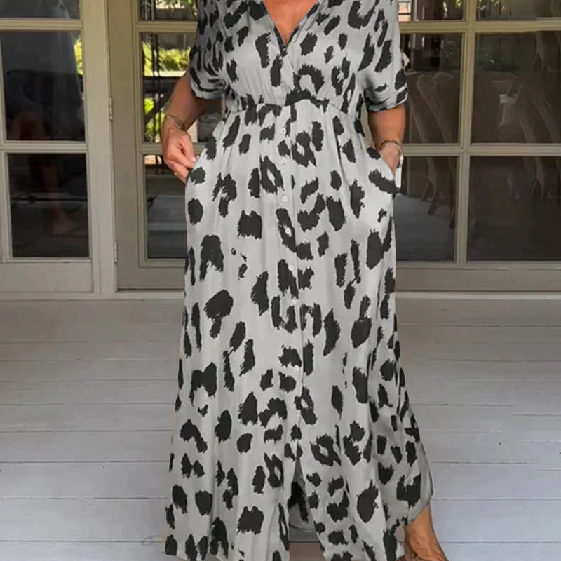 Vestido largo con estampado de leopardo