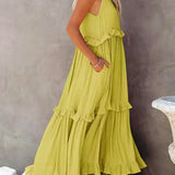 Sarah | Vestido largo con volantes y cuello halter (Casi agotado)