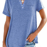 Eira™ Camiseta de Manga Corta con Bolsillo de Color Sólido de Moda