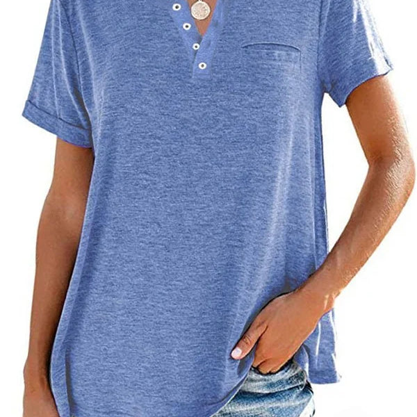 Eira™ Camiseta de Manga Corta con Bolsillo de Color Sólido de Moda