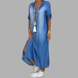Lea | Vestido largo de efecto denim con abertura lateral