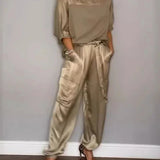Bindi™ Conjunto elegante de camisa de media manga y pantalones informales