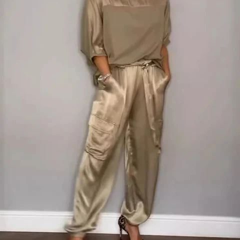 Bindi™ Conjunto elegante de camisa de media manga y pantalones informales