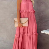 Sarah | Vestido largo con volantes y cuello halter (Casi agotado)
