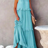 Sarah | Vestido largo con volantes y cuello halter (Casi agotado)