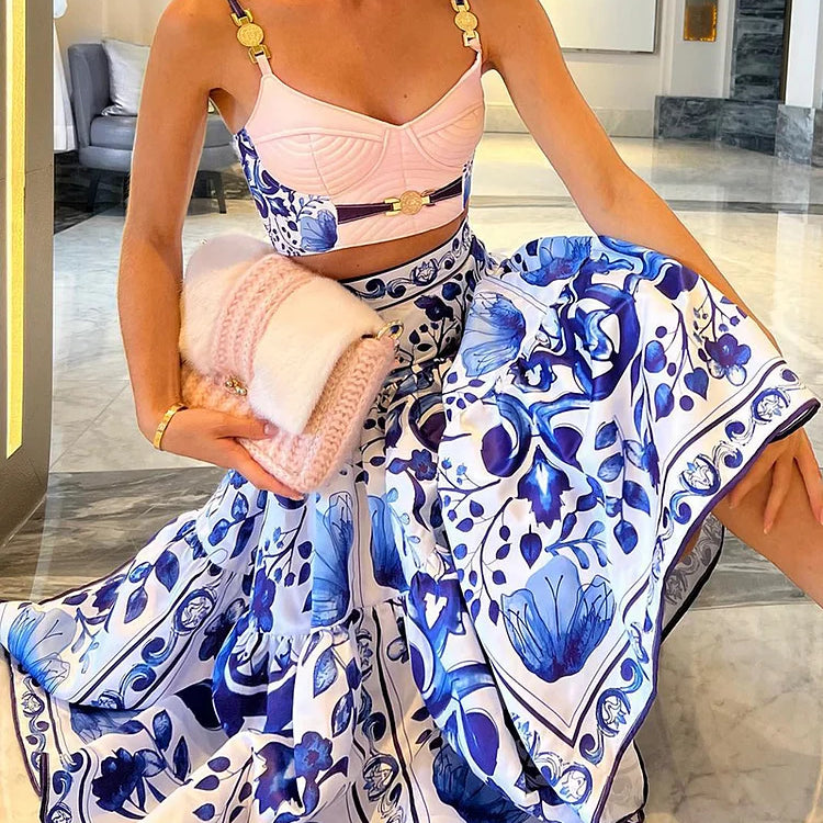 Daphne™ CONJUNTO DE FALDA ESTAMPADA Y TOP DE diseño ELEGANTE