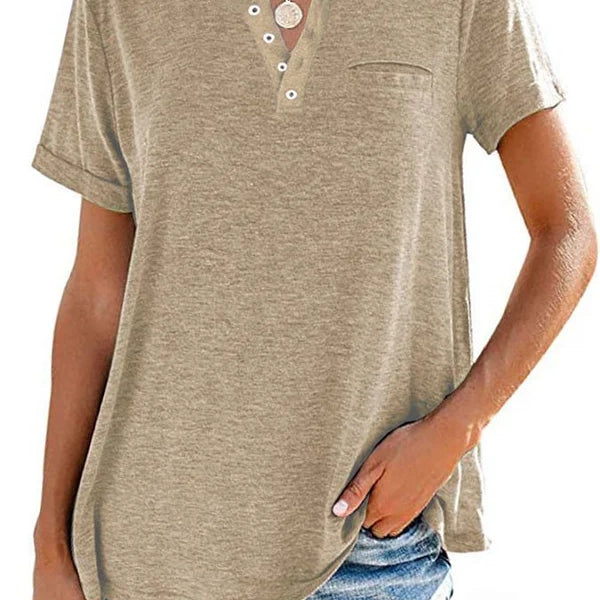 Eira™ Camiseta de Manga Corta con Bolsillo de Color Sólido de Moda