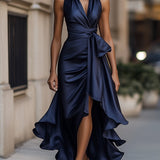 DELAS | Vestido de Satén Drapé en la Cintura para Mujer
