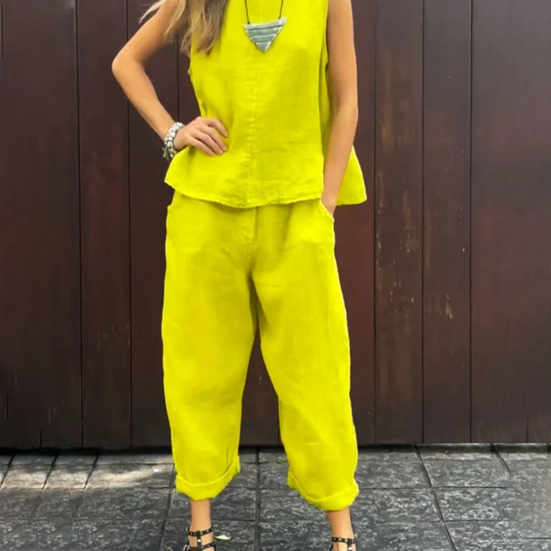 Mayte™ Conjunto casual elegante de dos piezas con chaleco y pantalones sin mangas