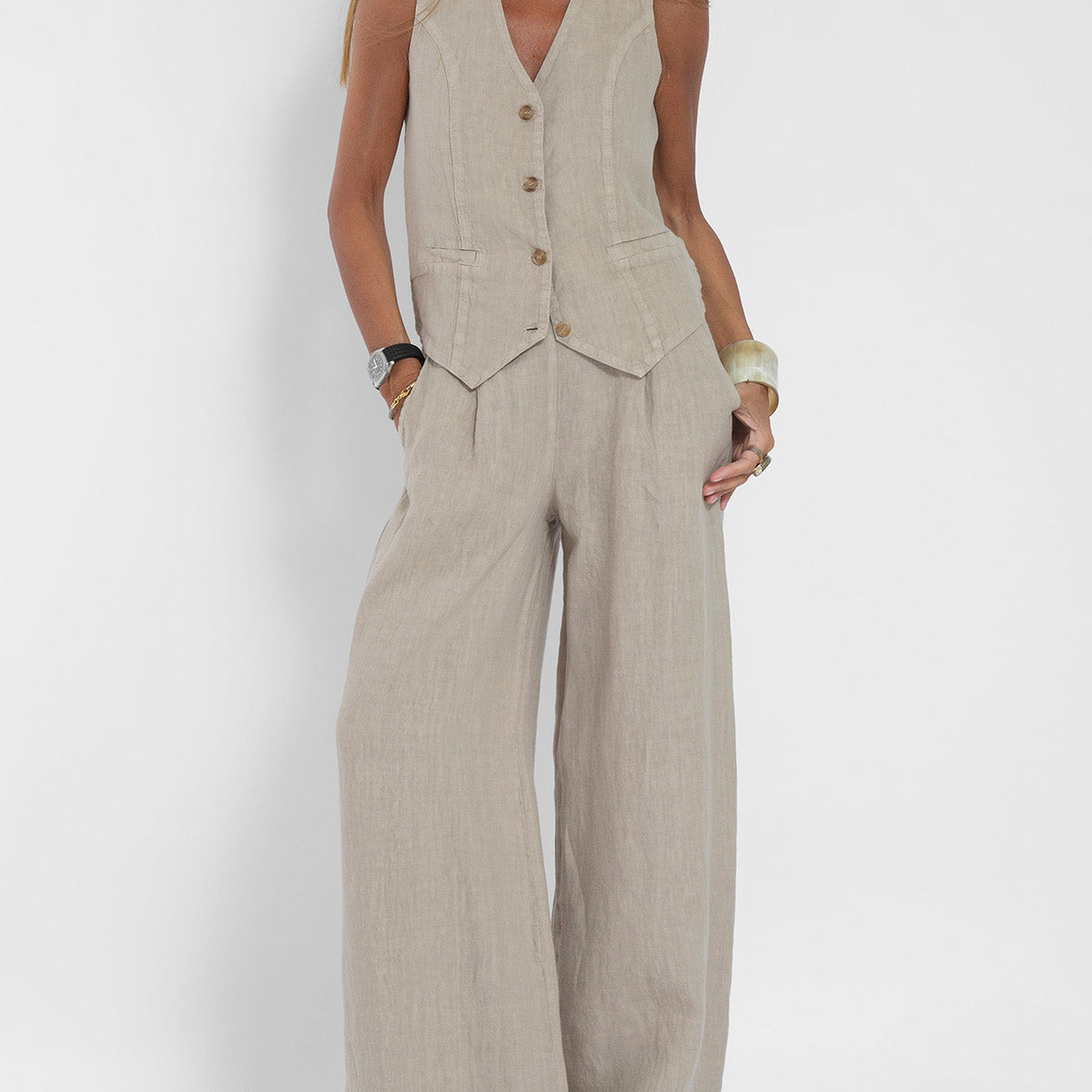 Ella | Conjunto de chaleco y pantalón ancho (Casi agotado)