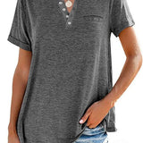 Eira™ Camiseta de Manga Corta con Bolsillo de Color Sólido de Moda