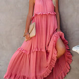 Sarah | Vestido largo con volantes y cuello halter (Casi agotado)