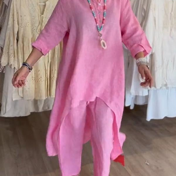 Chiara™ Traje casual de lino de color liso para mujer