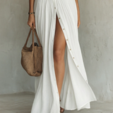 Adirana - Vestido Maxi Largo con Cuello de Solapa y Mangas Largas de Lino para Mujer