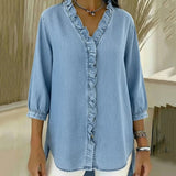 Adele | Blusa de denim fluido con escote en V y volantes
