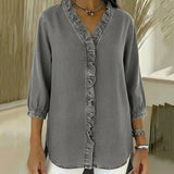 Adele | Blusa de denim fluido con escote en V y volantes