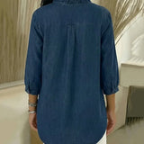 Adele | Blusa de denim fluido con escote en V y volantes