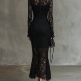 Veronika | Vestido Maxi de Encaje Negro