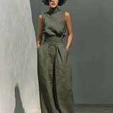 Aida - Conjunto de Blusa Sin Mangas y Pantalones de Pierna Ancha en Algodón y Lino Minimalista para Mujer