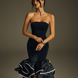Raquel™ | Vestido para boda y eventos strapless de lujo con volantes