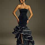 Raquel™ | Vestido para boda y eventos strapless de lujo con volantes