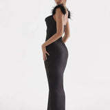 Tia ™ maxi vestido con tirantes de plumas