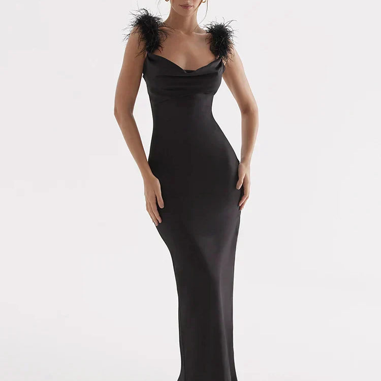 Tia ™ maxi vestido con tirantes de plumas