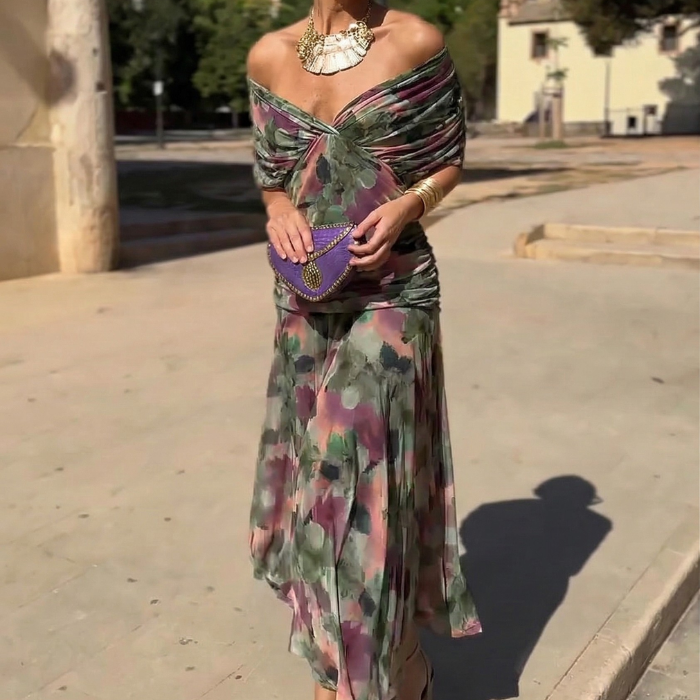 Alondra - Vestido Largo con Estampado Floral Fantasía y Escote en V para Mujer