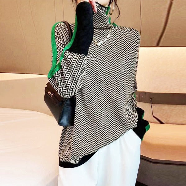 Malou™ | Suéter de cuello alto con llamativas rayas en contraste