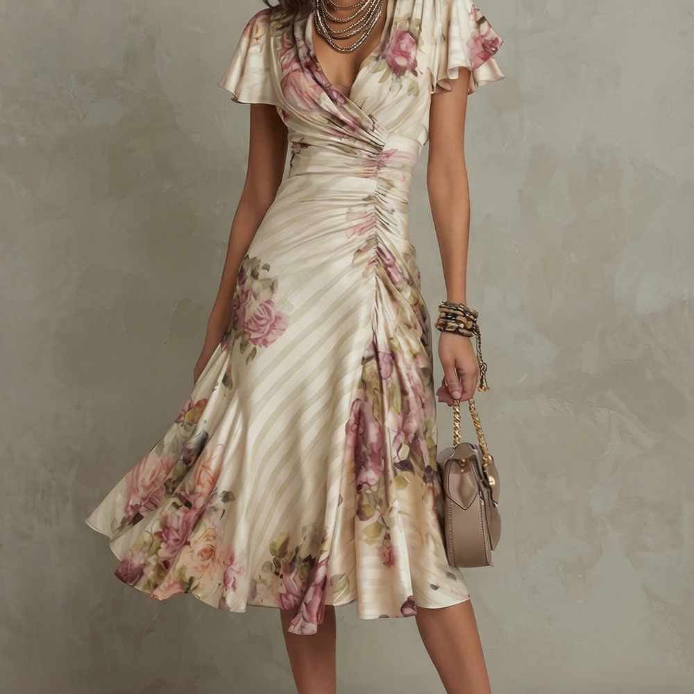 Rosavienne | Vestido midi Romántico vintage de satén para Mujer