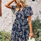 Noa™ Vestido floral de manga corta con cuello en V