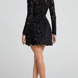 Elora™ | Vestido Corto Elegante de Encaje Bordado con Falda Tulipán