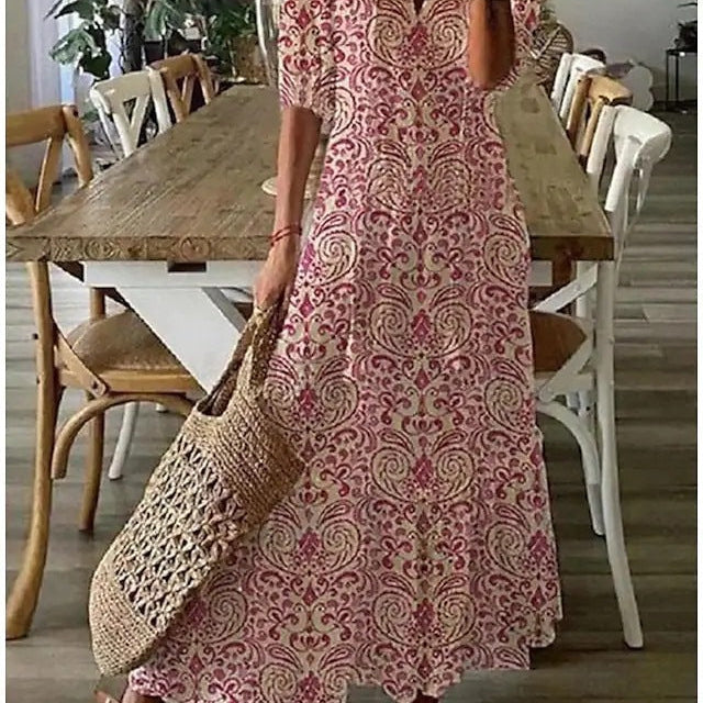 Dúnia™ VESTIDO LARGO CON ESTAMPADO Y VOLANTES