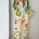 Julia - Conjunto de dos piezas con estampado artístico abstracto