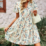 Noa™ Vestido floral de manga corta con cuello en V