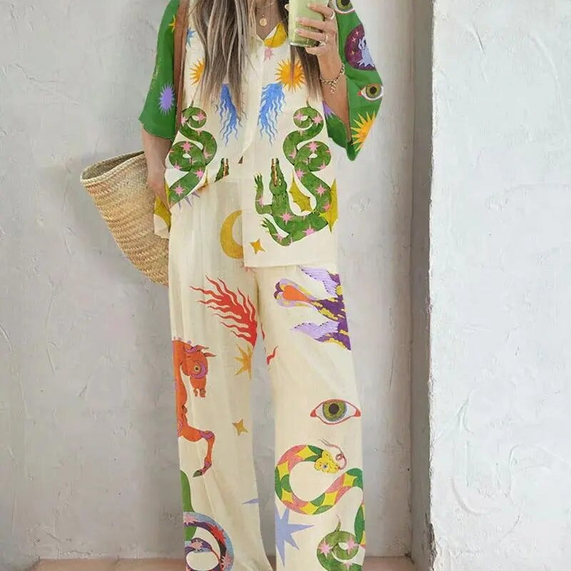 Julia - Conjunto de dos piezas con estampado artístico abstracto