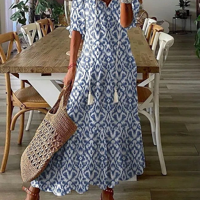 Dúnia™ VESTIDO LARGO CON ESTAMPADO Y VOLANTES