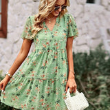Noa™ Vestido floral de manga corta con cuello en V