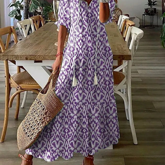 Dúnia™ VESTIDO LARGO CON ESTAMPADO Y VOLANTES