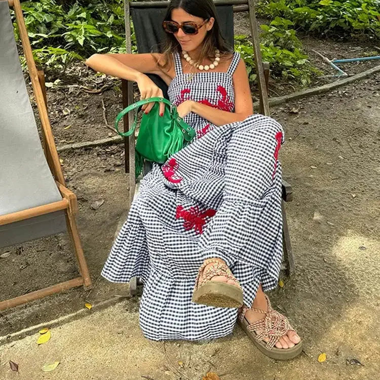Vestido Marina™ De Cuadros con Detalles Marinos