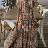 Dúnia™ VESTIDO LARGO CON ESTAMPADO Y VOLANTES