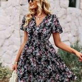 Noa™ Vestido floral de manga corta con cuello en V