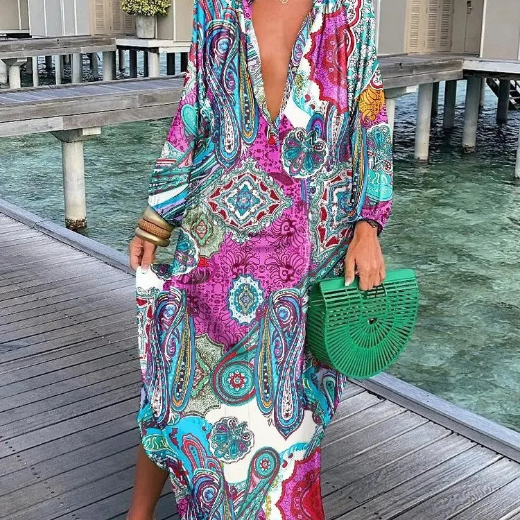 Élise | Elegante vestido largo bohemio con cuello en V